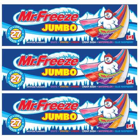 Mr. Freeze Jumbo Ice Pops, 27x150ml Freezies, (3 Cases) {Imported from Canada}