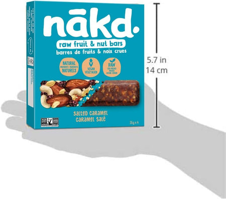 Nakd. Salted Caramel Bars Box size comparison chart