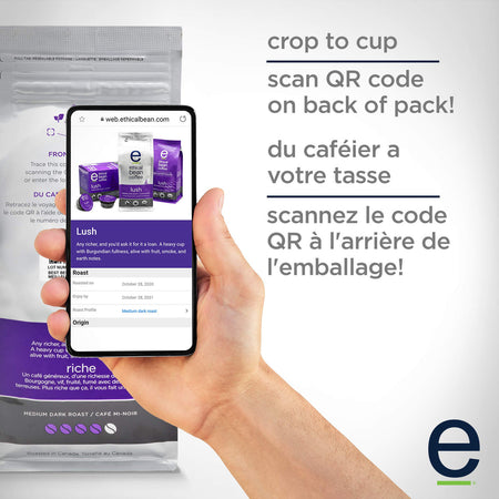 Ethical Bean Coffee Lush, Medium Dark Roast, Ground, 227g/8oz., Bag, {Imported from Canada}