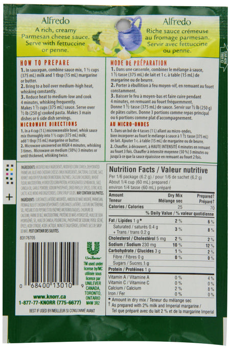 Knorr Pasta Sauce Mix, Alfredo, 37g/1.3 oz, (3 Pack) {Imported from Canada}