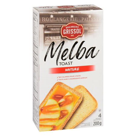 Boulangerie Grissol Melba Toast, Original, 200g, side of box.