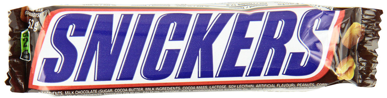 Snickers Chocolate Bar, (52g/1.8 oz,) per bar, 48-Count, {Imported from Canada}