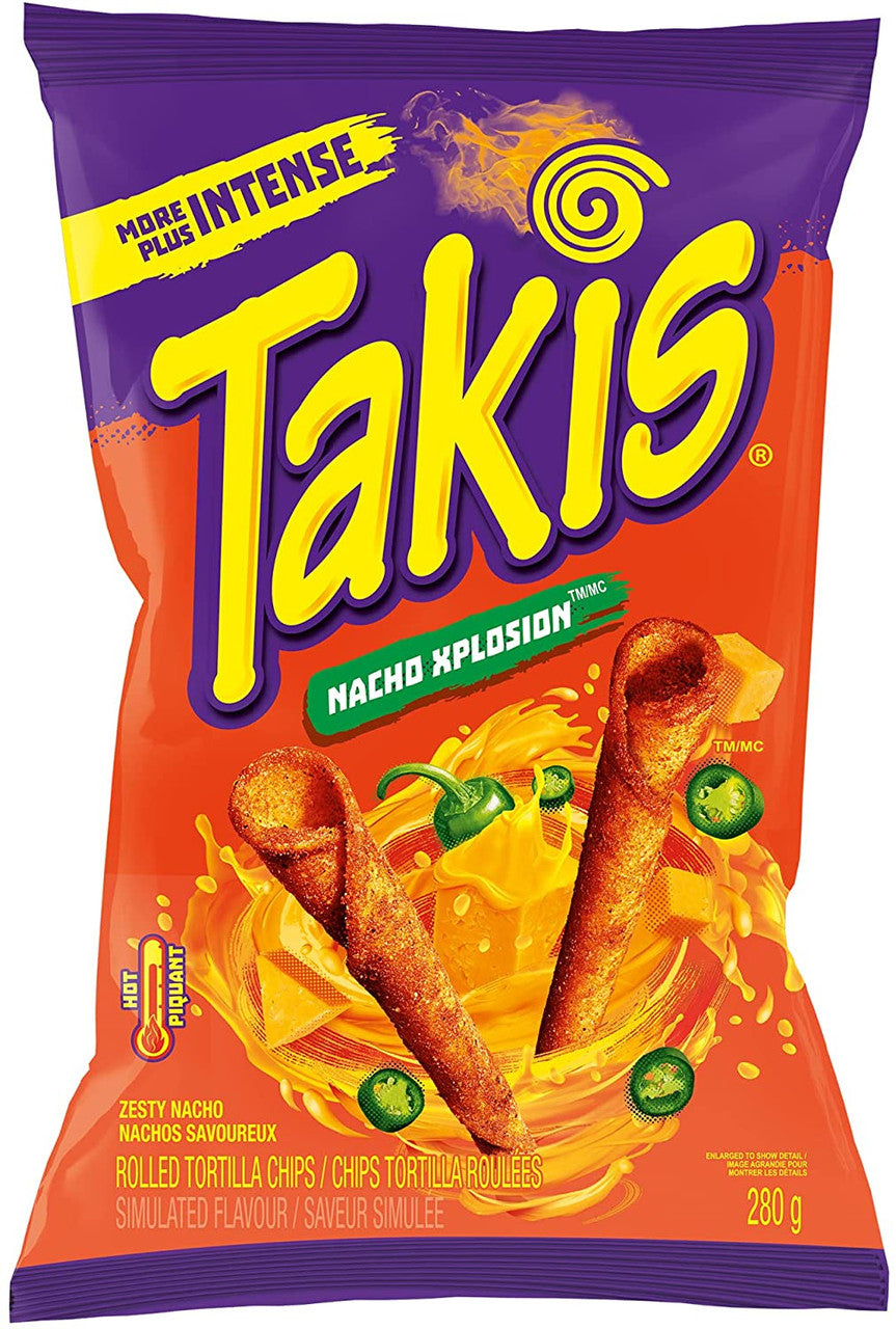 TAKIS Xplosion Tortilla Snacks, Zesty Nacho Cheese, 280g/9.9oz. {Imported from Canada}