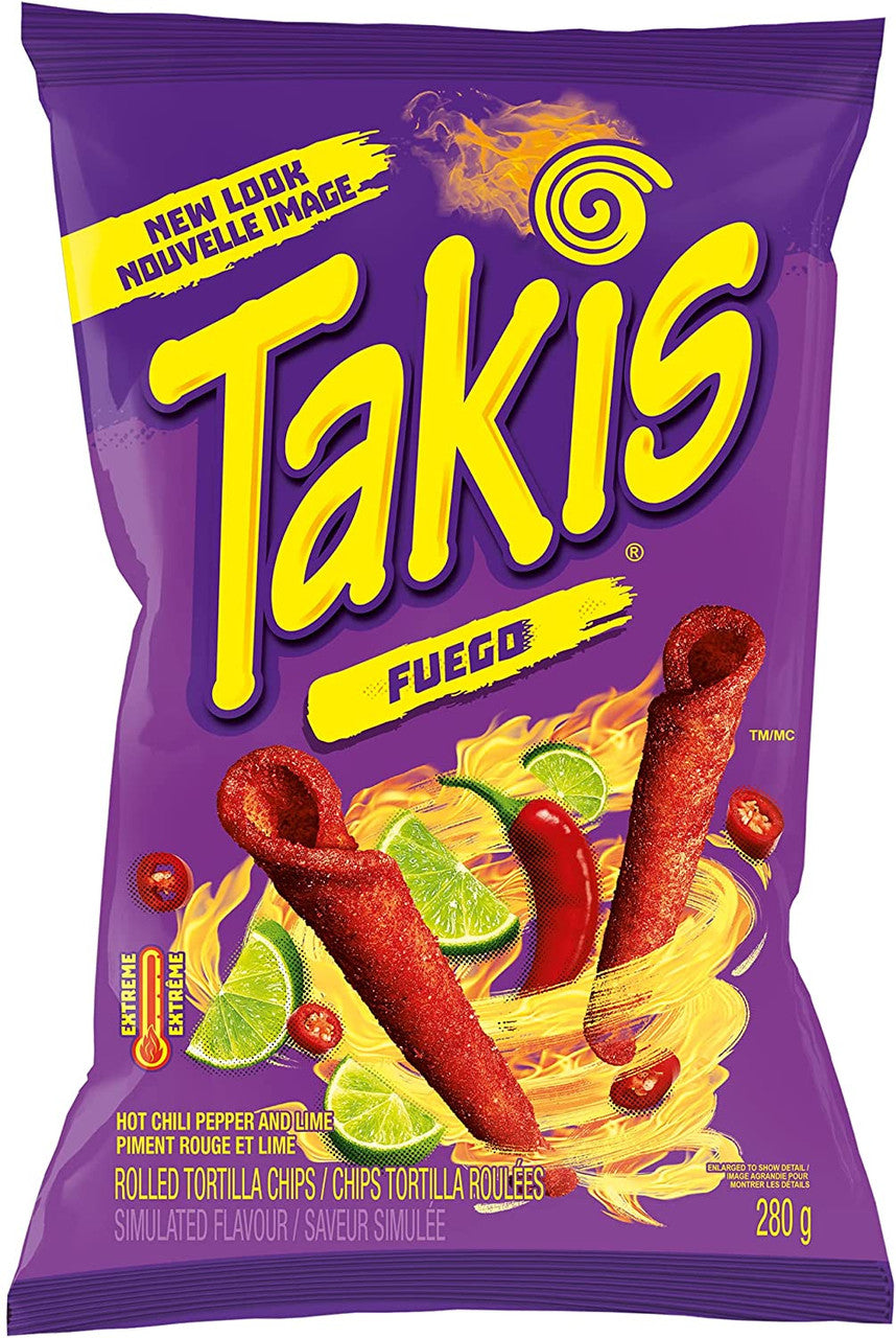 TAKIS Fuego Tortilla Chips Spicy Chili Pepper & Lime Flavour, 280g/9.9 oz. {Imported from Canada}