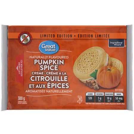 Great Value Pumpkin Spice Creme Sandwich Cookies, 300g/10.5 oz. {Imported from Canada}