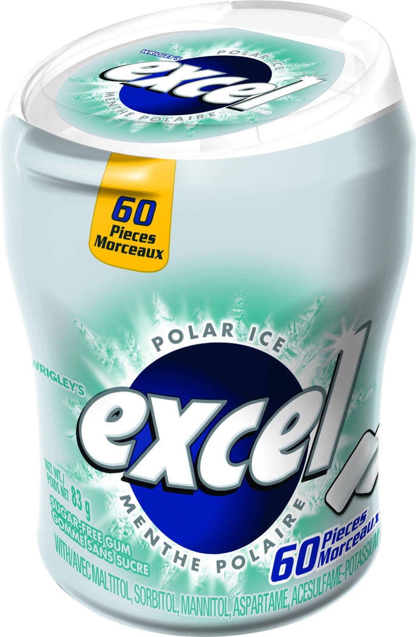 Excel Sugar-Free Gum, Polar Ice, 60pc Bottle, 6ct  {Imported from Canada}
