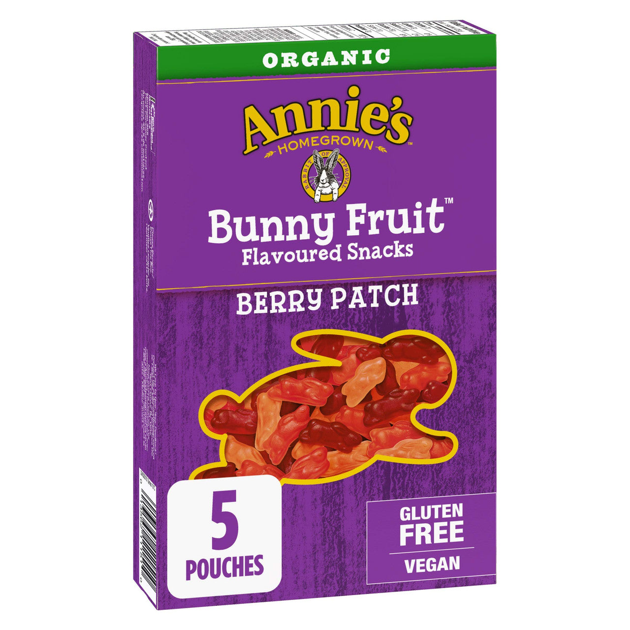 Annie's Homegrown Organic Berry Patch Bunny Fruit Snacks, 5-Pouches, 115g/4.1 oz., {Imported from Canada}