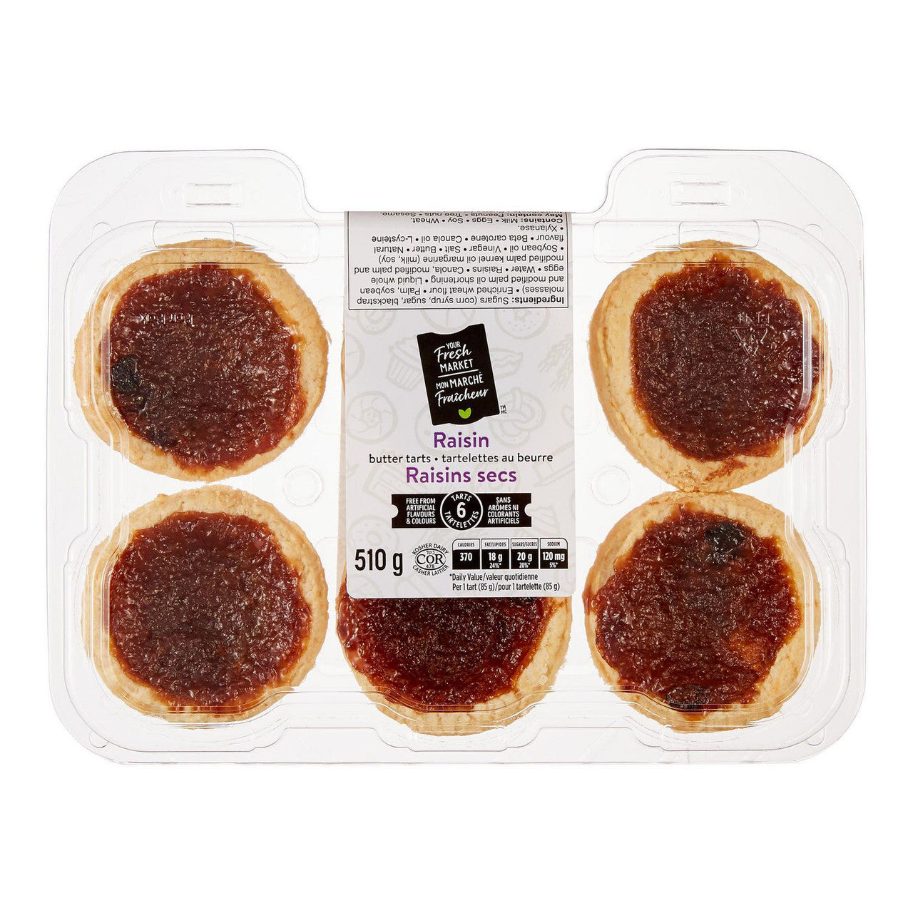 Your Fresh Market Raisin Butter Tarts, 510g/18oz., 6 Tarts, {Imported from Canada}