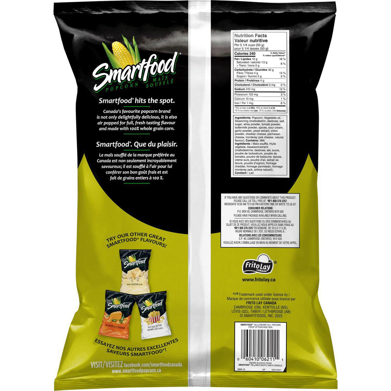Smartfood Creamy Dill Ready to Eat Popcorn, 165g/5.8 oz., {Imported from Canada}
