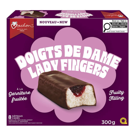 Box of Doigts de Dame lady fingers with a purple and pink design