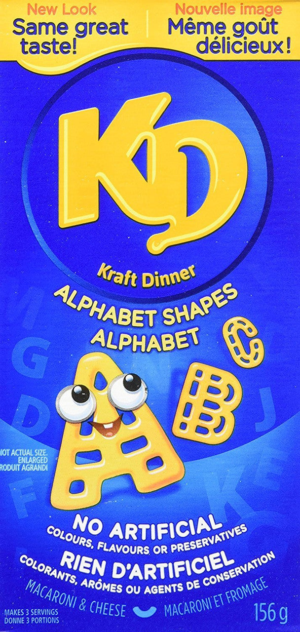 Kraft Dinner Macaroni & Cheese Shapes, Alphabet, 156g/5.5oz., {Imported from Canada}