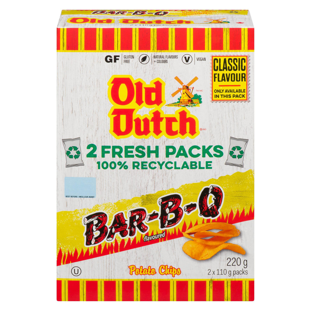 Old Dutch BBQ Potato Chips,  220g/7.8 oz., Box {Imported from Canada}
