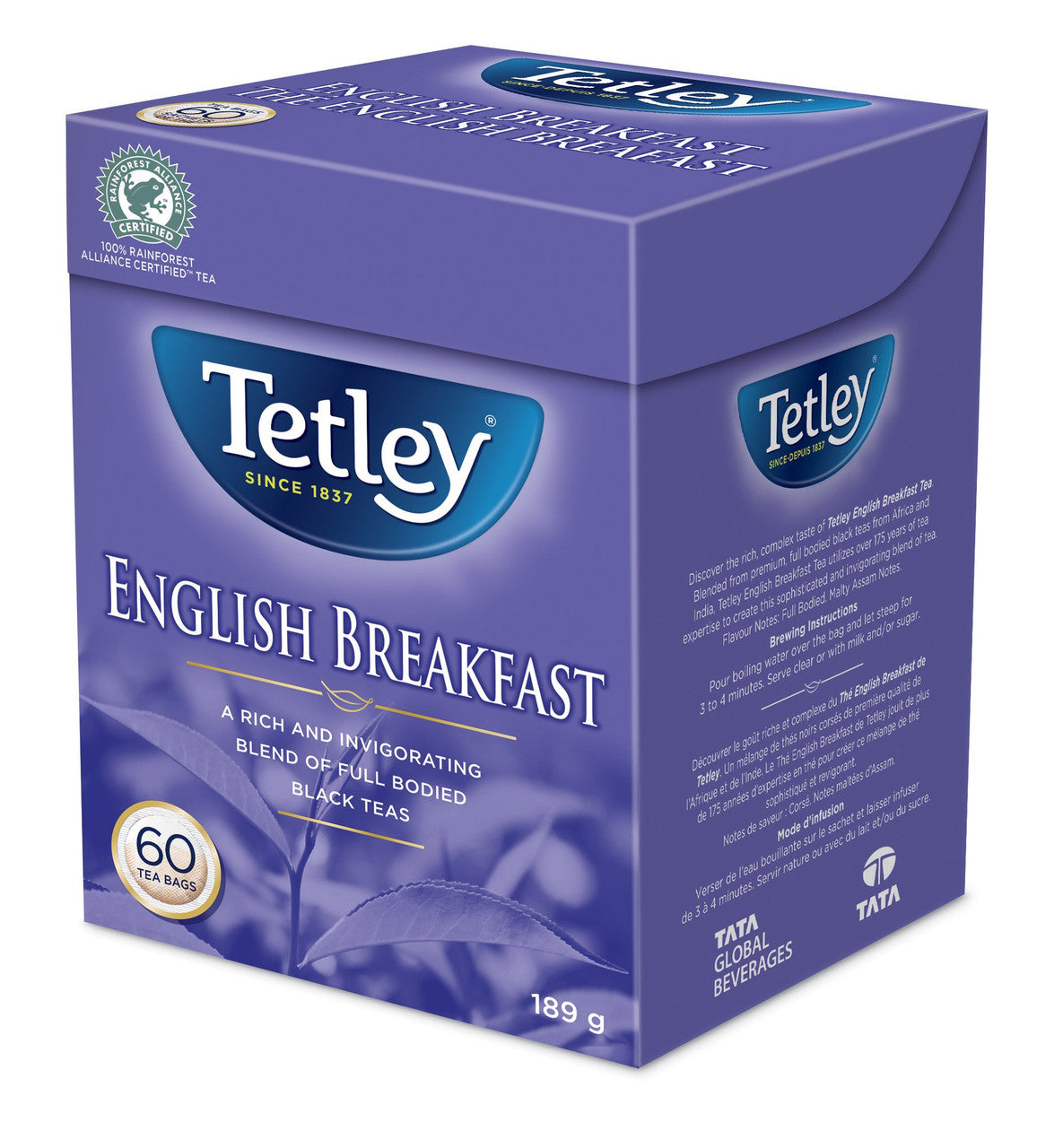 Tetley English Breakfast Tea, 60 Count, 189g/6.7 oz., {Imported from Canada}