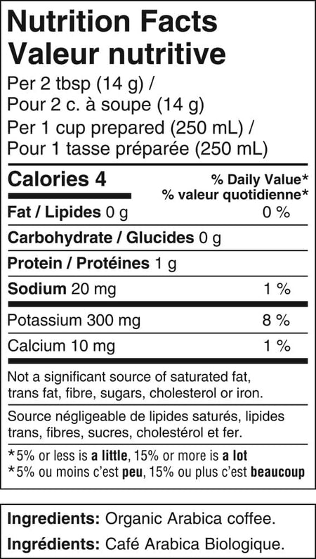 Kicking Horse Grizzly Claw Whole Bean Coffee, Dark Roast, 1lb. - Nutrition Facts
