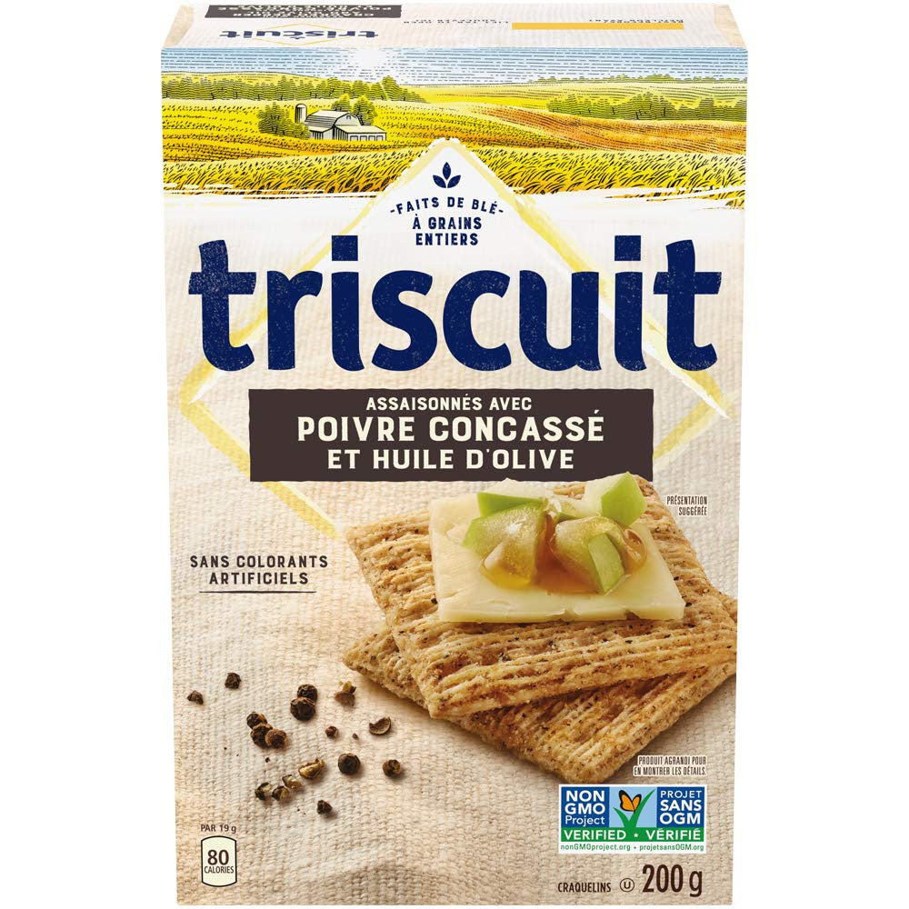 Triscuit Cracked Pepper & Olive Oil, 200g/7.1 oz., Wheat Crackers (Imported from Canada)