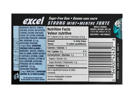 Excel Sugar-Free Gum, Strong Mint, 12 Count {Imported from Canada}
