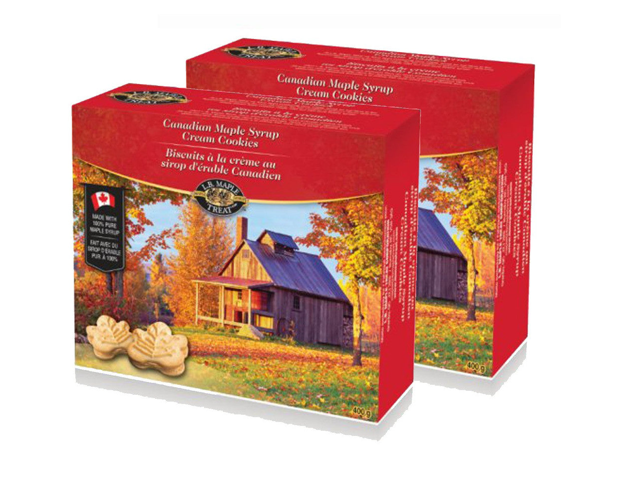 LB Canadian Maple Leaf Sugar Cream / Creme Snack Cookies (2 Pack) Candy Treat 400Grams 14 Ounce