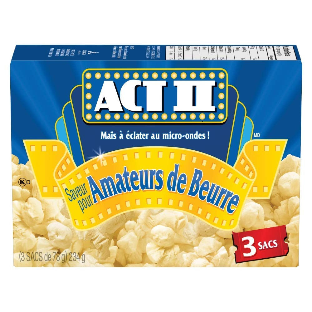Act ii Microwave Gourmet Popcorn - Butter Lovers (3 x 78g Snack-Size Bags), {Imported from Canada}