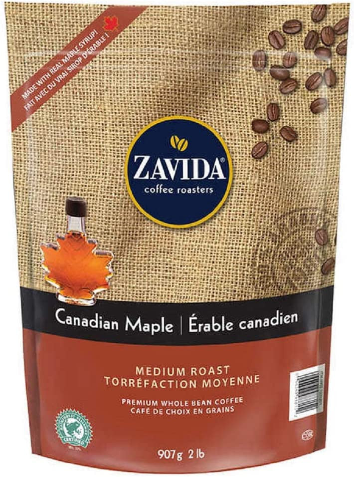 Zavida Canadian Maple, Medium Roast, Premium Whole Bean Coffee, 907g/2 lbs. Bag {Imported from Canada}