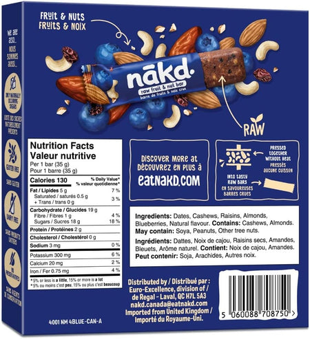 Nakd. Blueberry Muffin Bars back of box