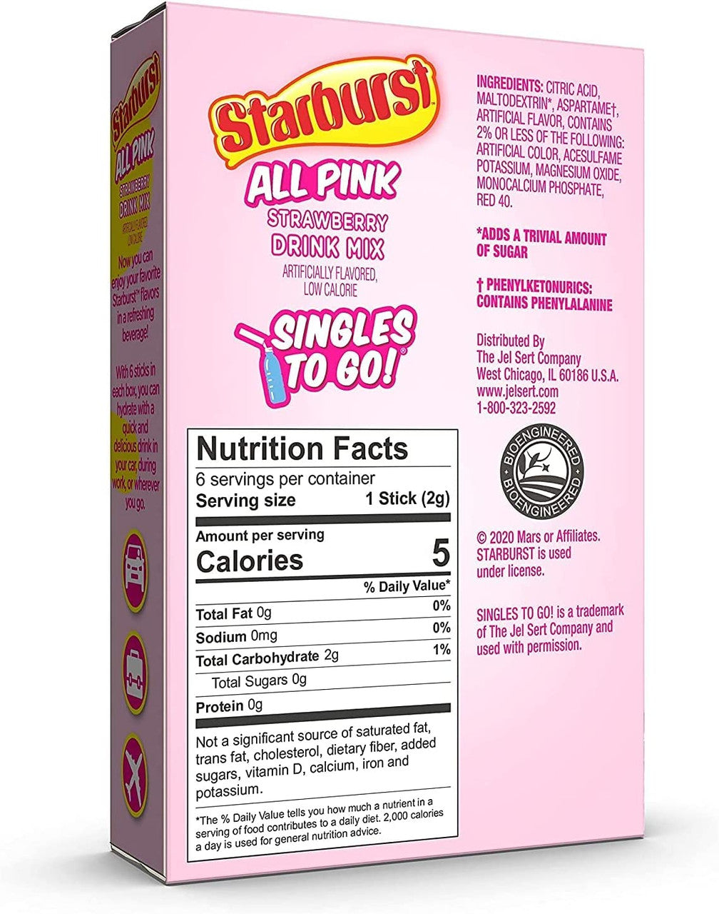 Starburst Zero Sugar All Pink Strawberry Drink Mix, 6 packets, 12.2g/0.4 oz. Box {Imported from Canada}