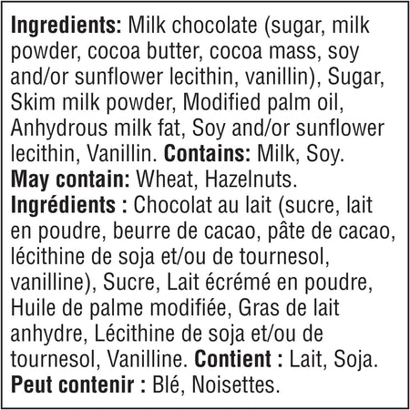 Kinder Mini Eggs With Milky Filling, 182g/6.4 oz. - Ingredients Label