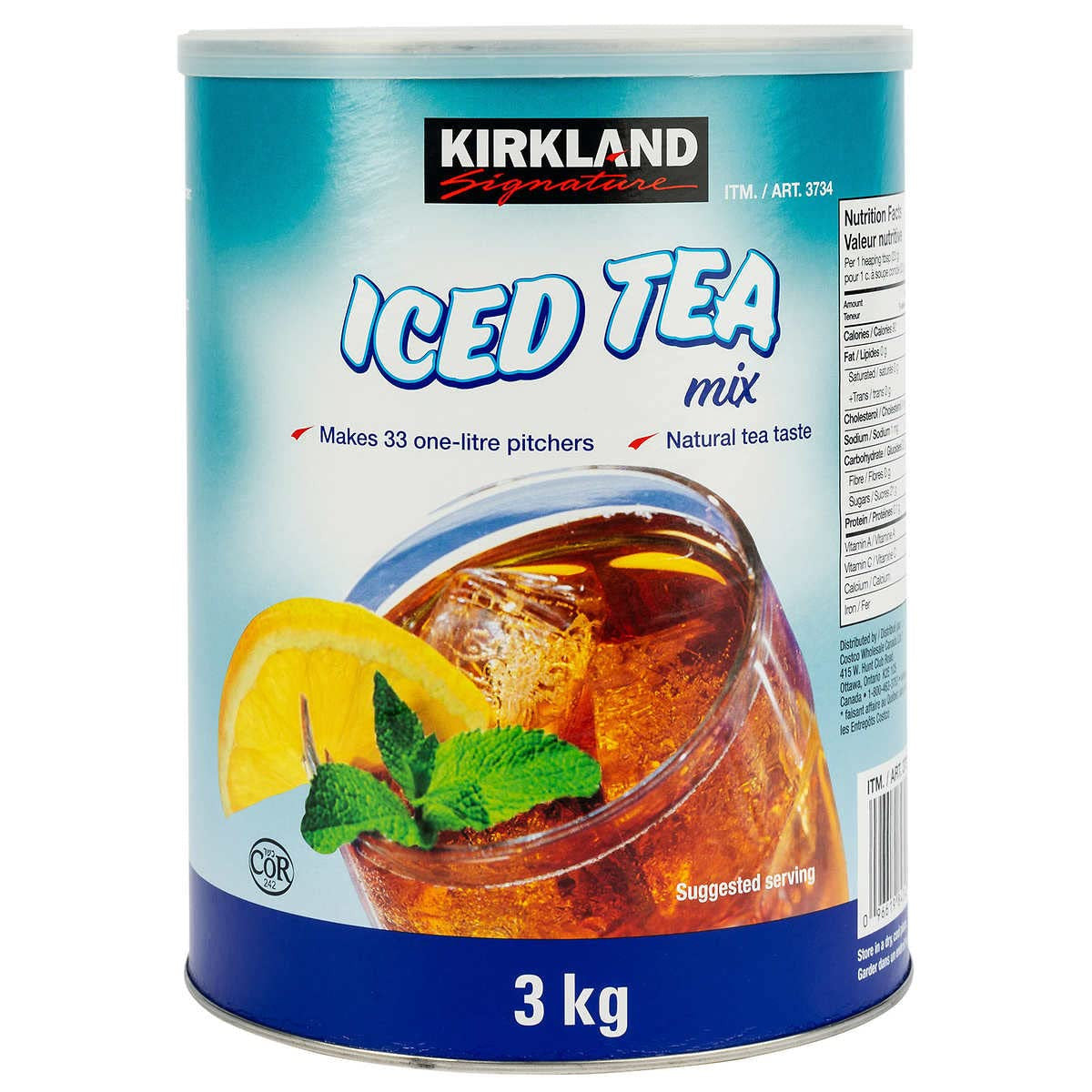 Kirkland Signature Ice Tea Mix 3kg/6.6 Pounds, Makes 33 Litres {Canadian}