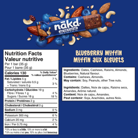 Nakd. Blueberry Muffin Bars Ingredients & Nutrition Labels