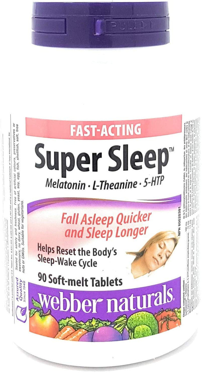 Webber Naturals Super Sleep Melatonin Plus L-Theanine & 5-HTP, 90 tablets (1) {Imported from Canada}