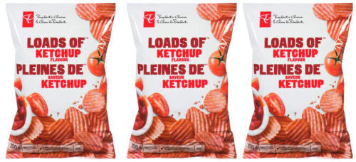 President's Choice Loads of Ketchup Flavour Chips [3 x 200g/7.1 oz. Bags} {Imported from Canada}