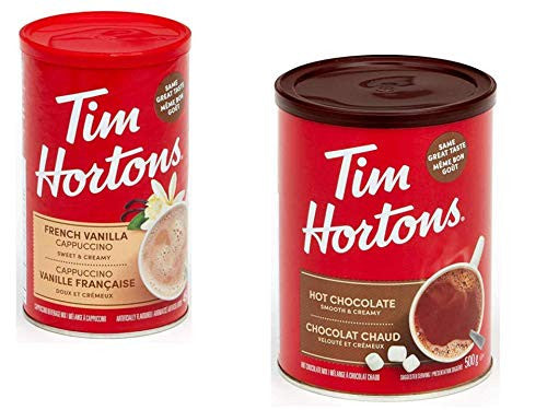 Tim Horton's Hot Chocolate and Cappuccino Bundle - Top Selling Flavors - Tim Horton's Hot Chocolate and Tim Horton's French Vanilla Cappuccino - (Timmie's Bundle)