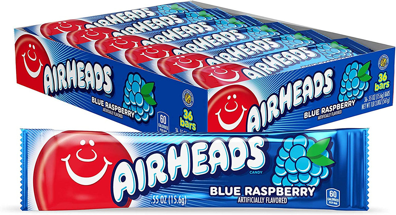 Airheads Candy Individually Wrapped Bars, Blue Raspberry, 0.55 Ounce (Pack of 36) {Imported from Canada}