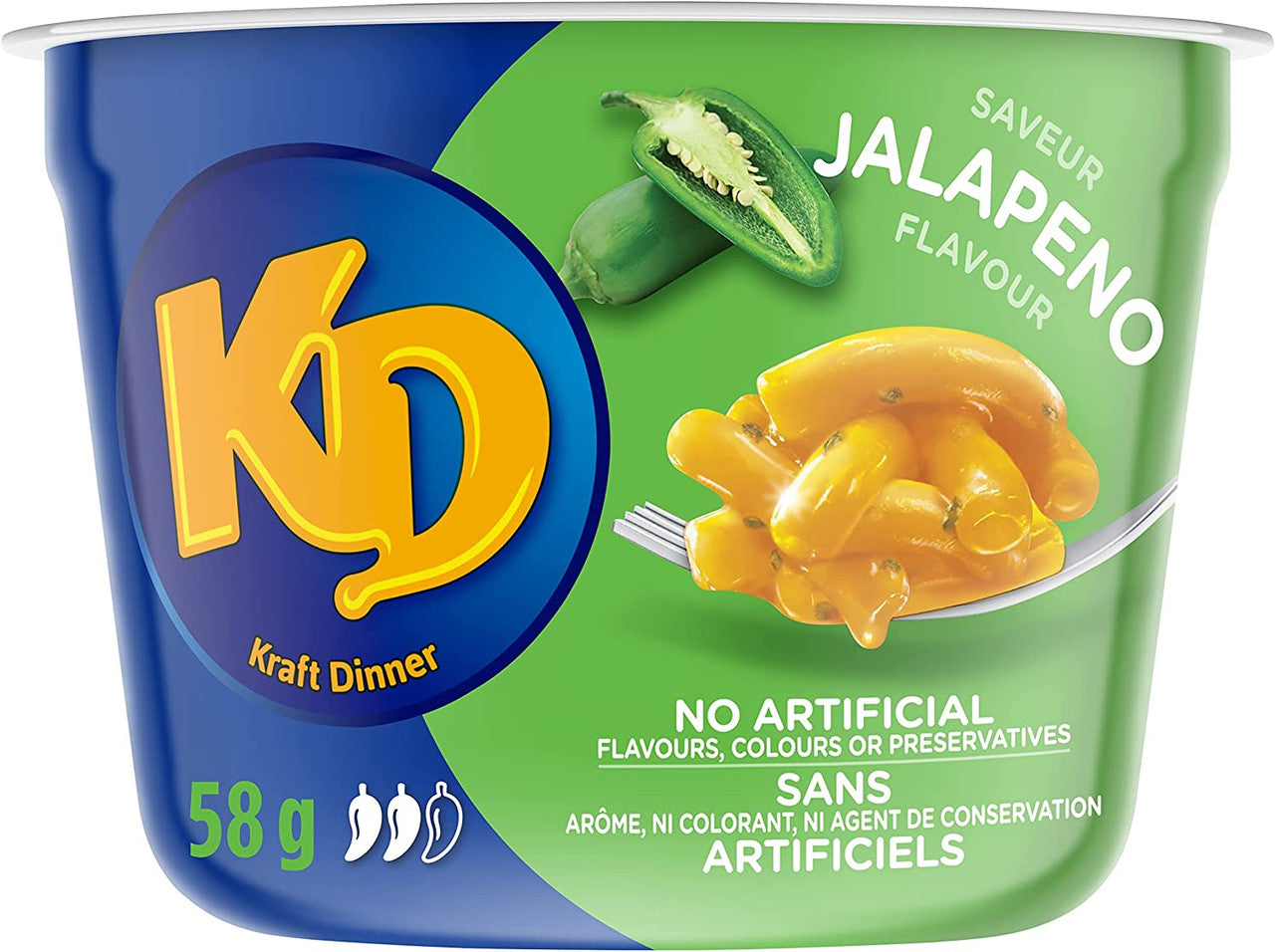KD Kraft Dinner Jalapeno Flavor Snack Cups, 58g/2 oz. 1 Cup (Imported from Canada)