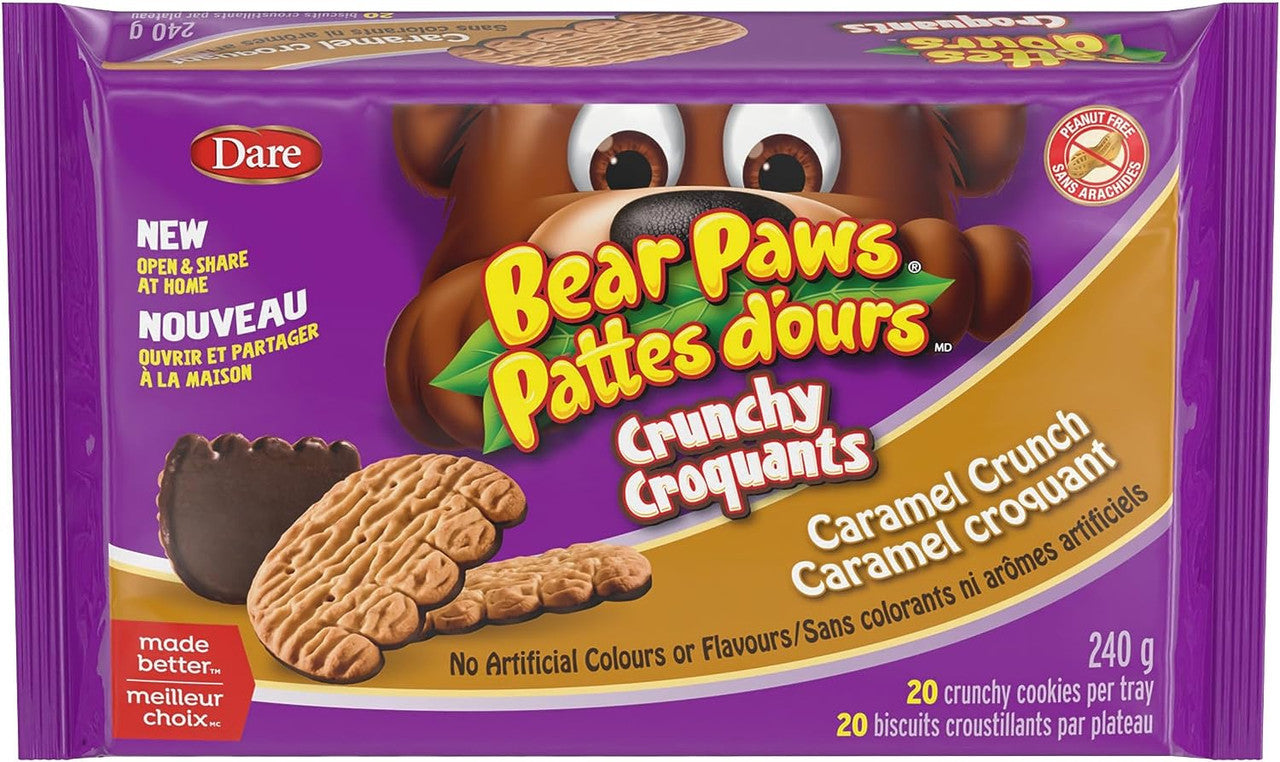 Dare Bear Paws Crunchy Caramel Crunch Cookies, 240g/8.4 oz, 1 Box {Imported from Canada}