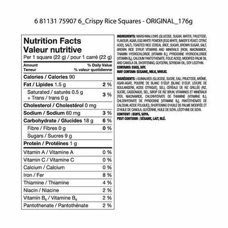 Great Value Crispy Rice Squares, 176g/6.2oz., {Imported from Canada}
