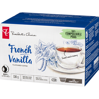 President's Choice French Vanilla Flavoured Coffee Single Serve Keurig Coffee Pods, 12ct (Imported from Canada)