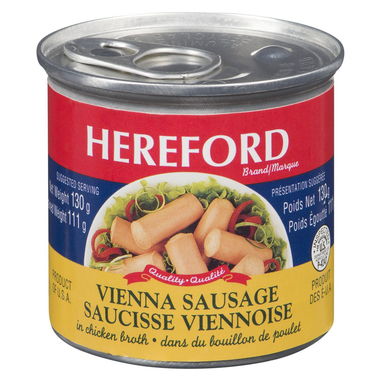 Hereford Vienna sausage in Chicken Broth, 130g/4.5 oz. Can (Imported from Canada)