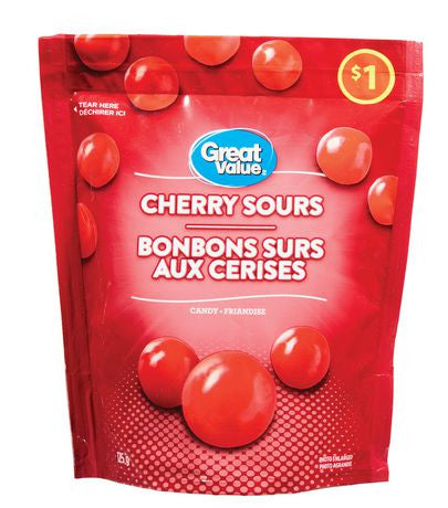 Great Value Cherry Sours Candy 125g/4.4 oz., (Imported from Canada)