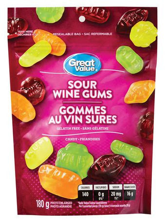 Great Value Sour Wine Gums Candy, 180g/6.3oz.,{Imported from Canada}