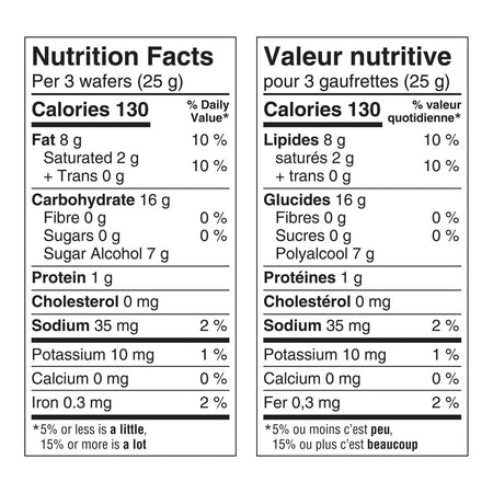 Voortman No Sugar Added Strawberry Flavored Wafers, 250g, nutrition facts label.