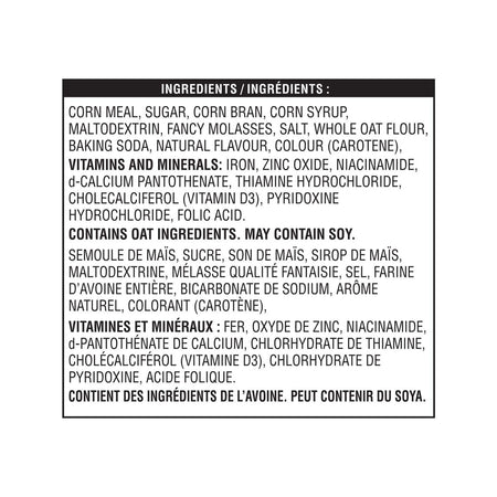 Ingredients list for Kellogg's Corn Pops Cereal 300g/10.5 oz on a white background