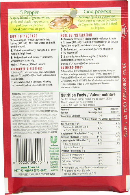 Knorr Four Pepper Classic Sauce Mix, 41g/1.4 oz., (3pk) {Imported from Canada}