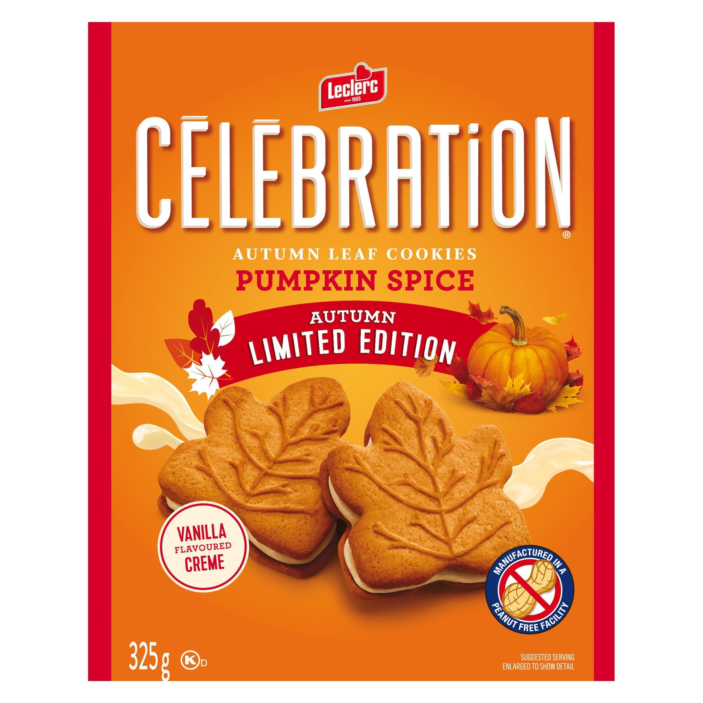 Leclerc Celebration Autumn Leaf Pumpkin Spice Flavored Cookies, 325g/11.4 oz. Box {Imported from Canada}