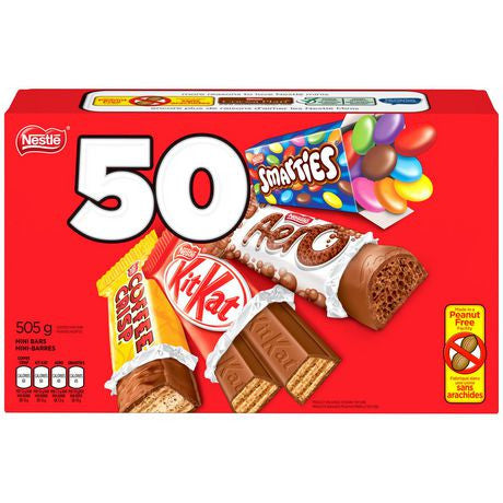 Nestle Mini Assorted Chocolates, Coffee Crisp, Kit Kat, Smarties, Aero, 50ct, Halloween Box, 505g/1.1 lbs. {Imported from Canada}