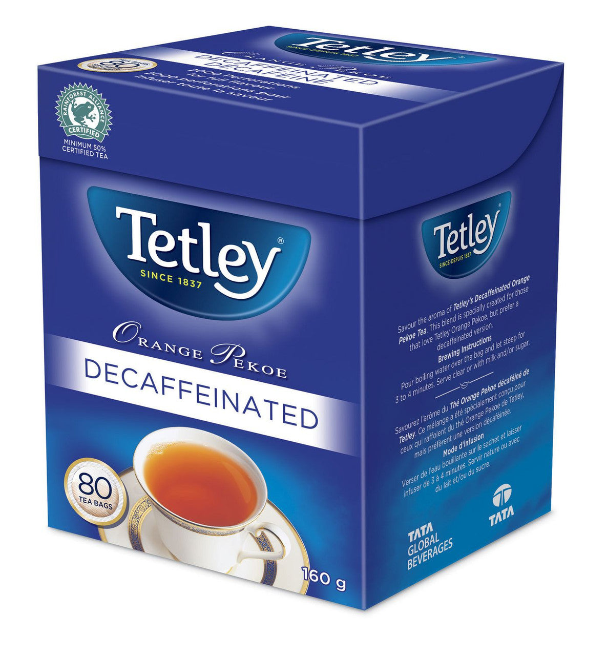 Tetley Orange Pekoe Decaffeinated Tea, 80 Tea Bags, 160g/5.6oz., (3 Pack) {Imported from Canada}