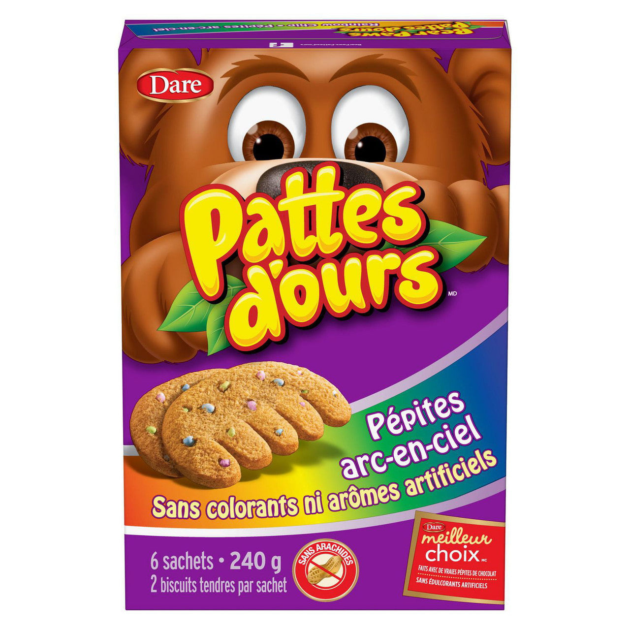 Dare Bear Paws Rainbow Chip Cookies, 240g/8.4 oz, 6 Pouches, 1 Box {Imported from Canada}
