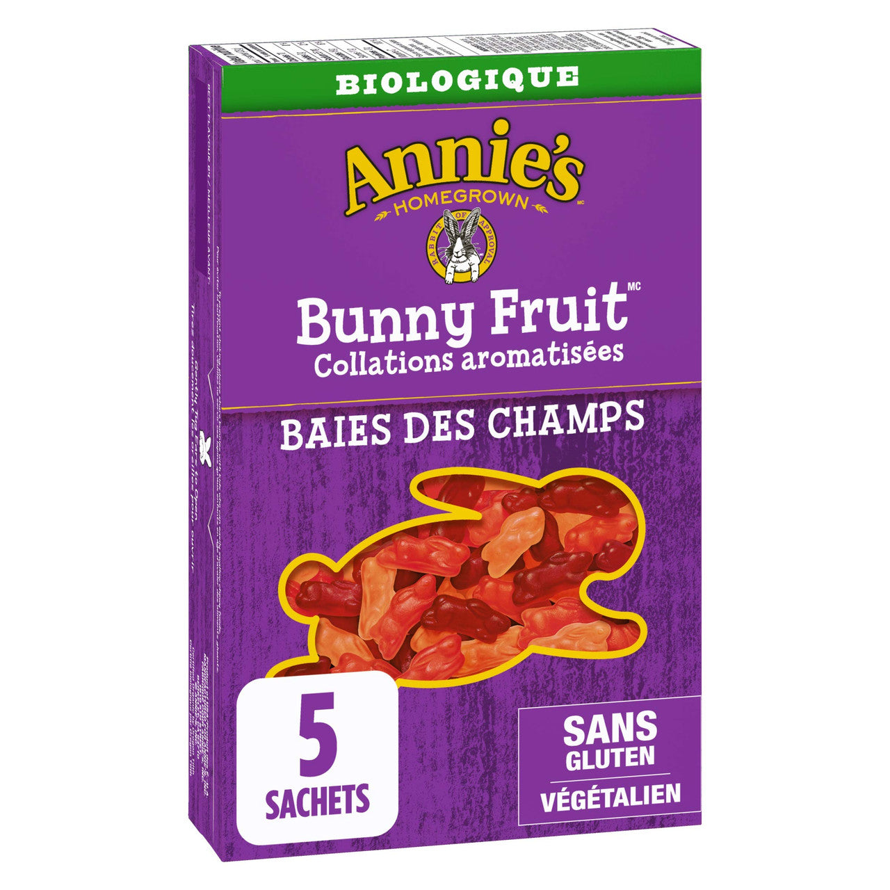 Annie's Homegrown Organic Berry Patch Bunny Fruit Snacks, 5-Pouches, 115g/4.1 oz., {Imported from Canada}
