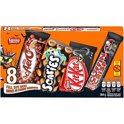NESTLE Full-Sized Scary Halloween Chocolate Bars - KITKAT, COFFIN CRISP, SCAERO, SCARIES - 364g (Pack of 8 bars)