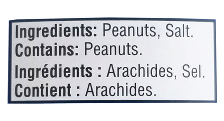 Ingredients label of Adams 100% Natural Creamy Peanut Butter, 500g/17.5 oz. Jar