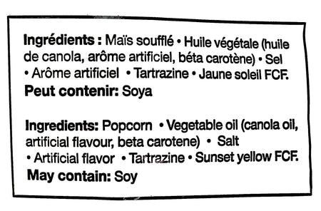 Bad Monkey L' Original Salt and Butter Popcorn, 300g, ingredients label.
